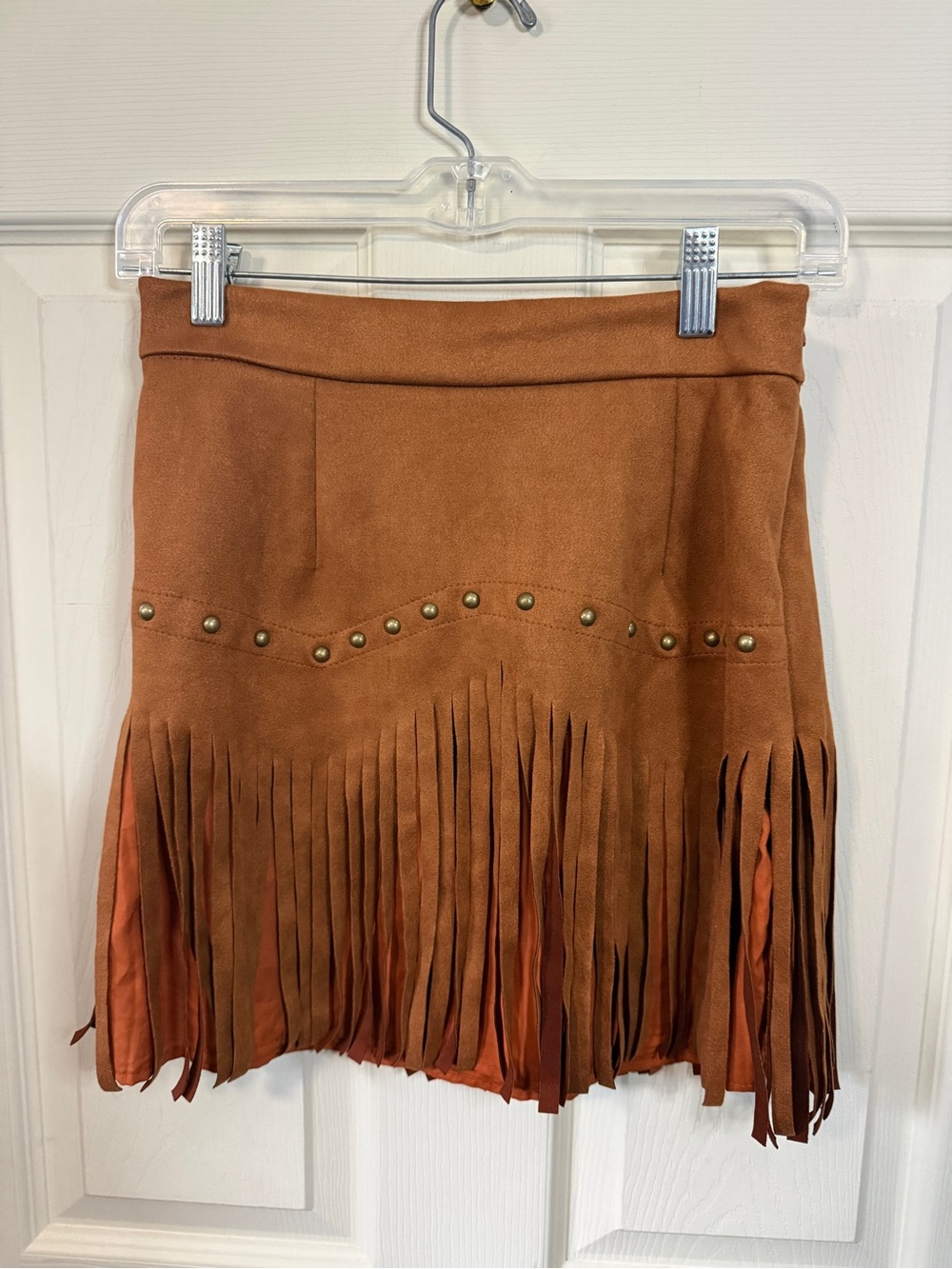 SHEIN Fringed Brown Faux Suede Mini Skirt with Metal Studs Woman’s Size Small
